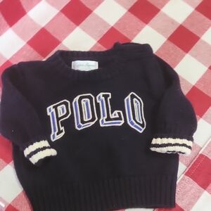Ralph Lauren Navy Blue Polo Knit Sweater with White Trim